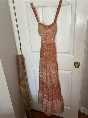 B.O.G COLLECTIVE Rust Floral Tiered Maxi Dress with Adjustable Straps